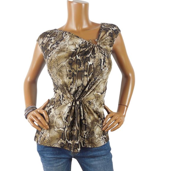 Laundry By Shelli Segal Tops - LAUNDRY Top L Tan Print Blouse Stretch Shirt Casual Party Sleeveless